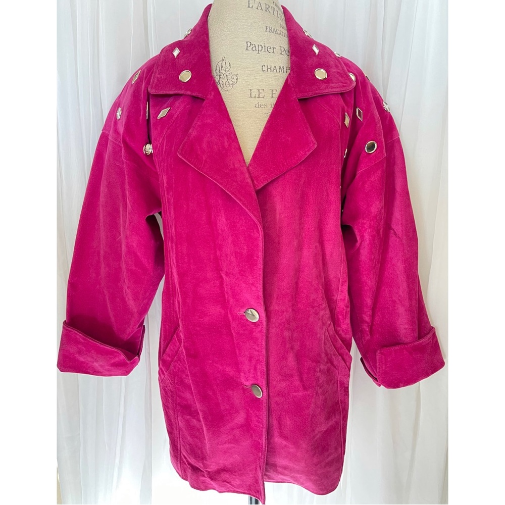 🌹SOLD🌹Vintage Rare 80s/90s Fuchsia 100% Genuine Leather Suede Coat Size: M/L